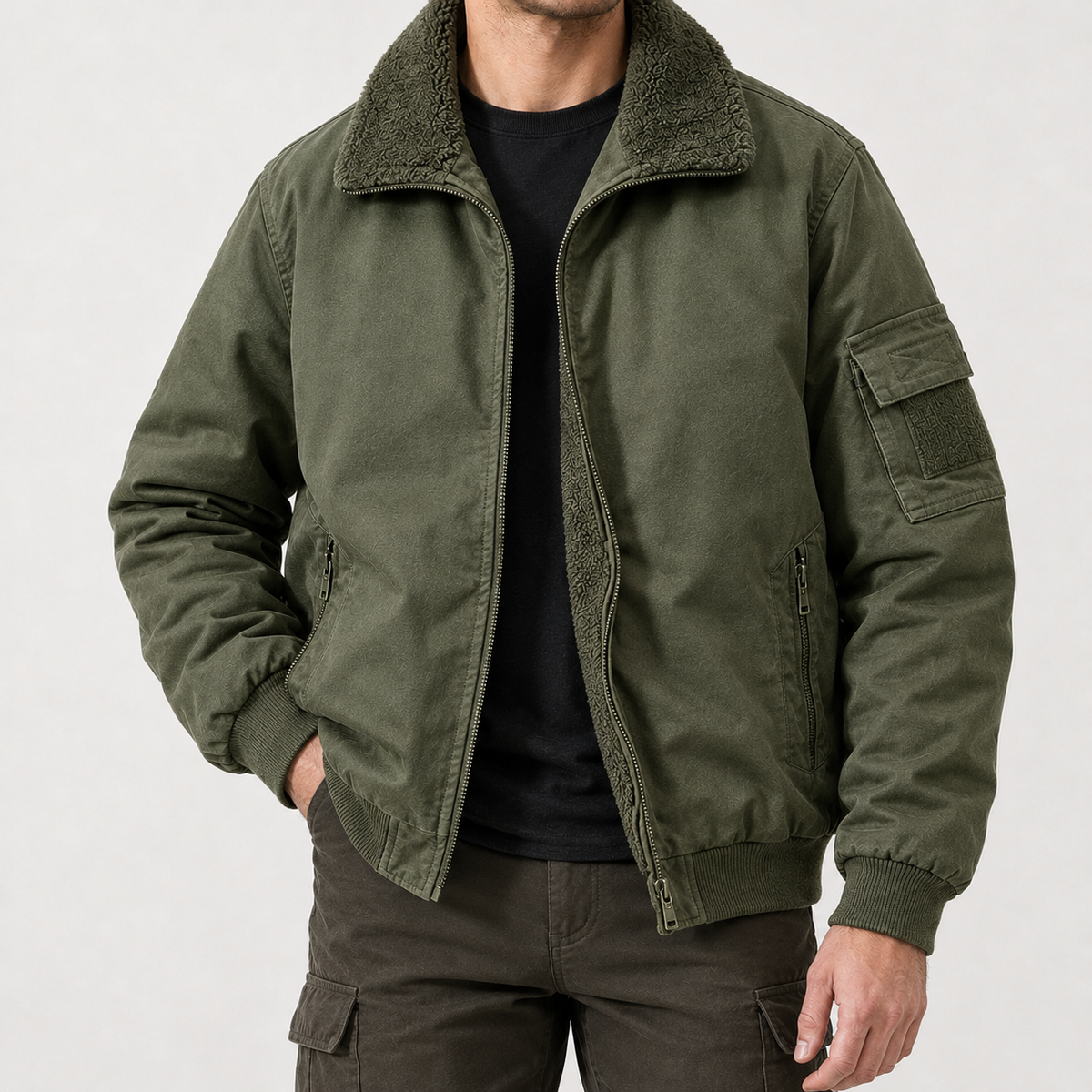 Jerome Plush Lined Jacket - Army Green