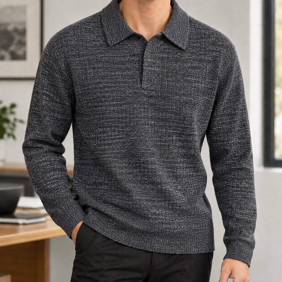 Ivan Ribbed Polo - Black Gray