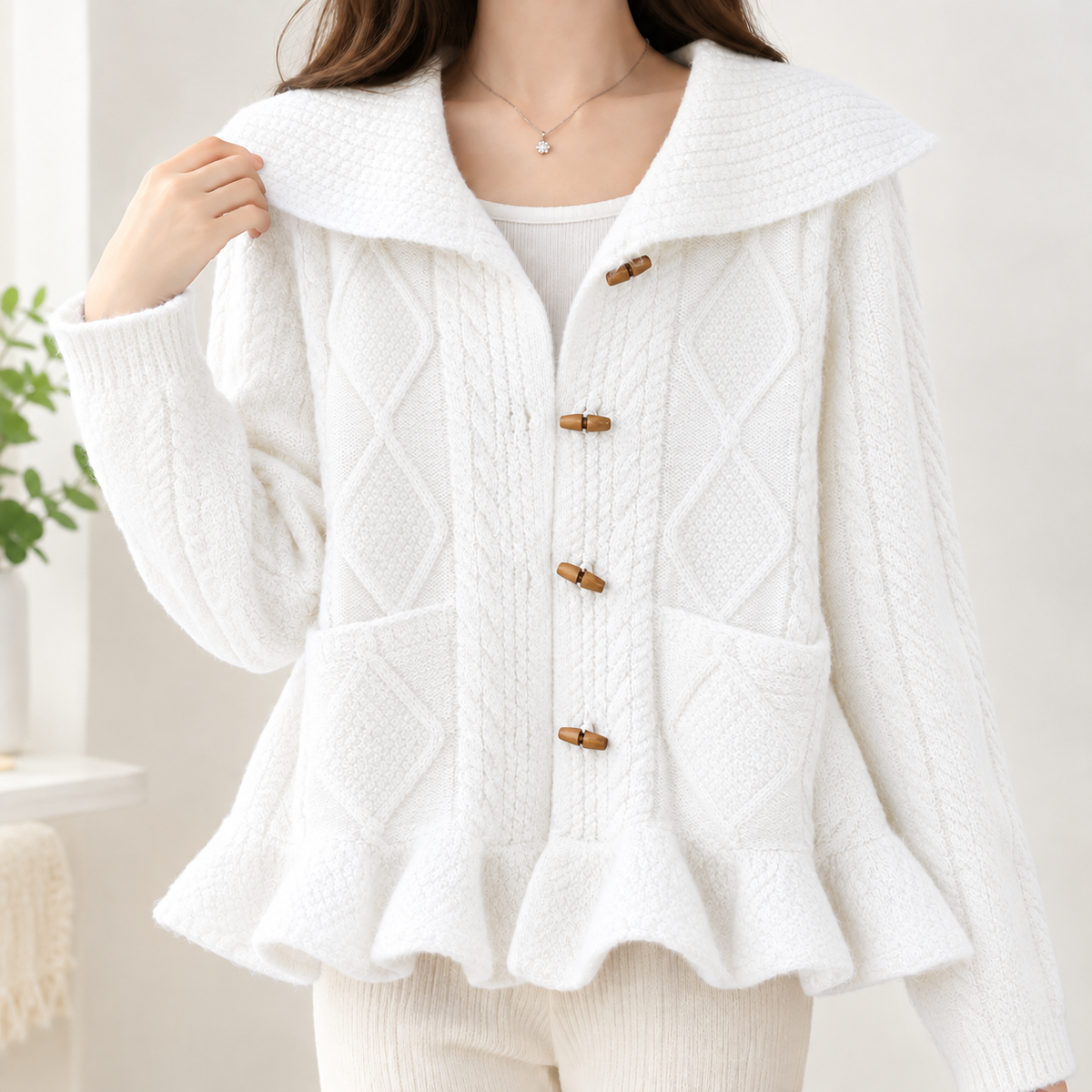 Katrijn Cable Knit Cardigan - White
