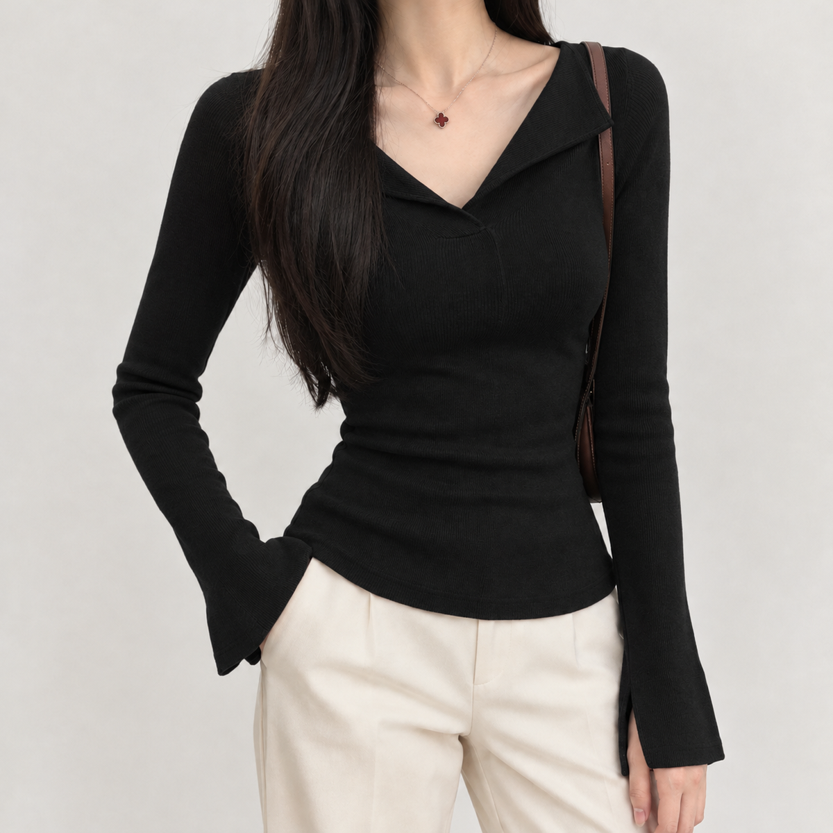 Vivian V Neck Top - Black
