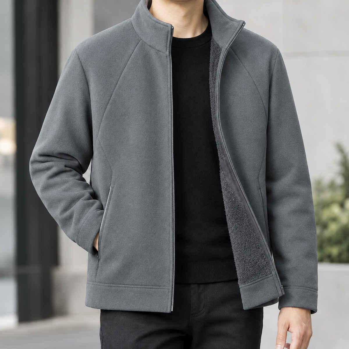 Dimitri Fleece Lined Jacket - Gray No Pattern On The Chest