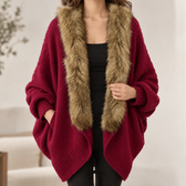 Hanna Fur Collar Sweater - Burgundy