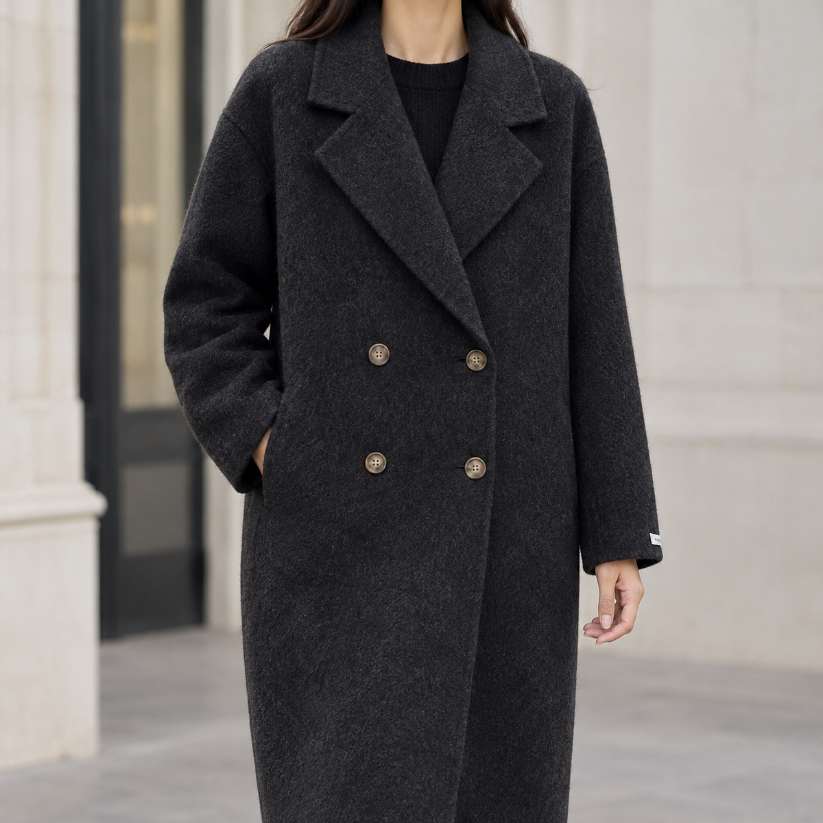 Johanna Double Breasted Wool Coat - Dark Gray