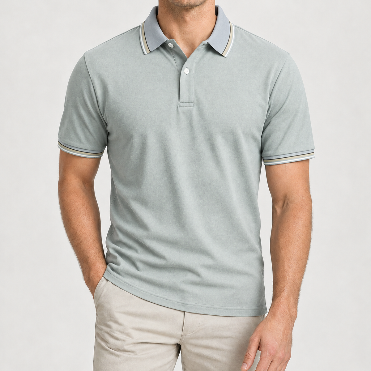 Gorm Striped Collar Polo - Gray