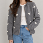 Elfriede Heart Knit Cardigan - Gray