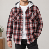 Gilberto Hooded Overshirt - Red Grid