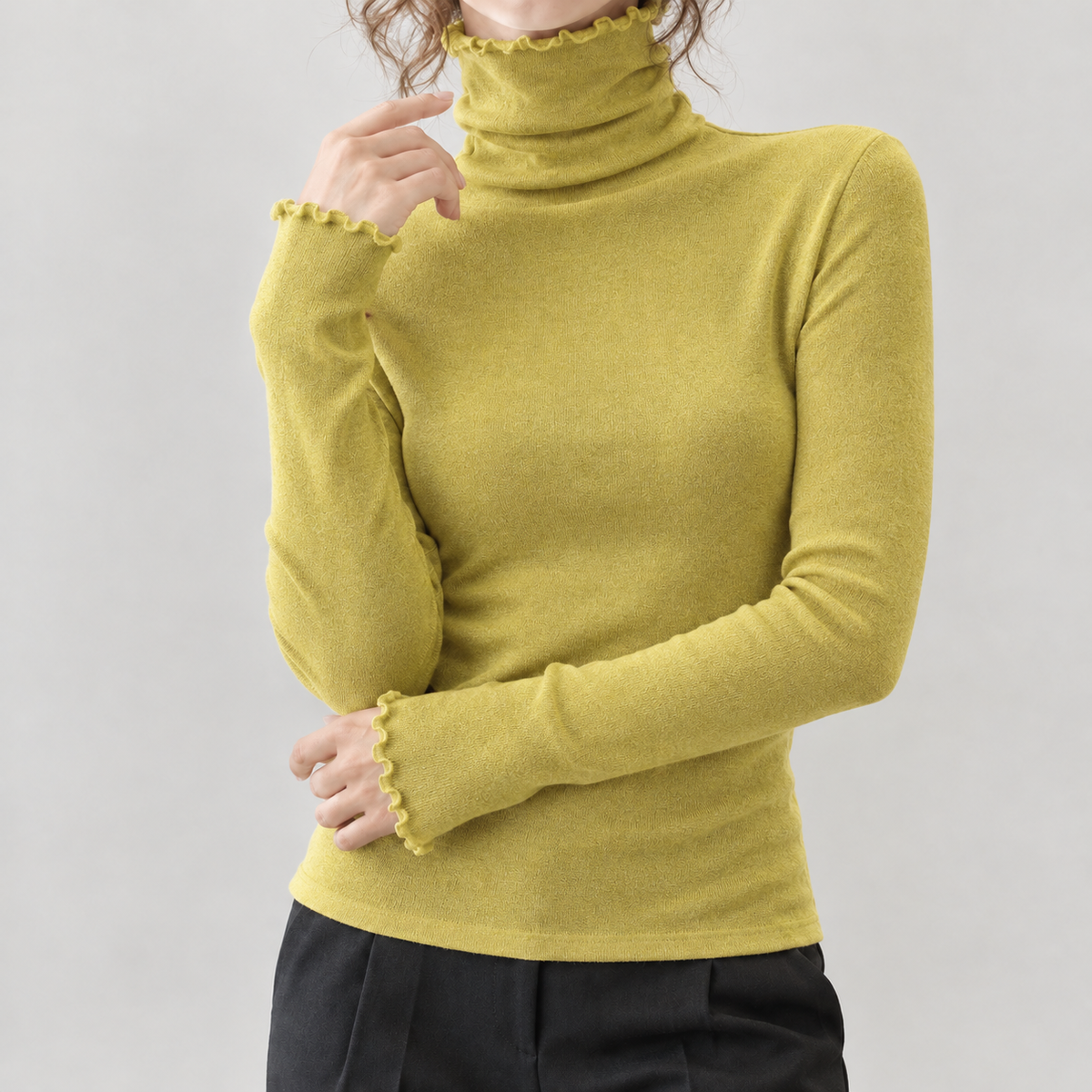 Aurora Lettuce Edge Turtleneck - Yellow