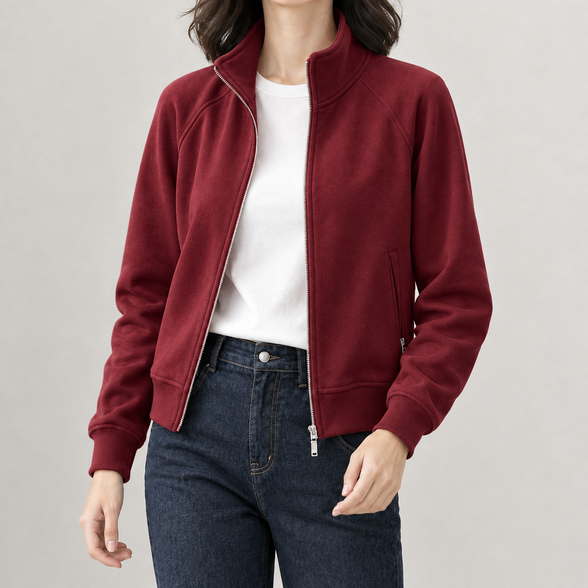 Fabia Stand Collar Jacket - Wine Red