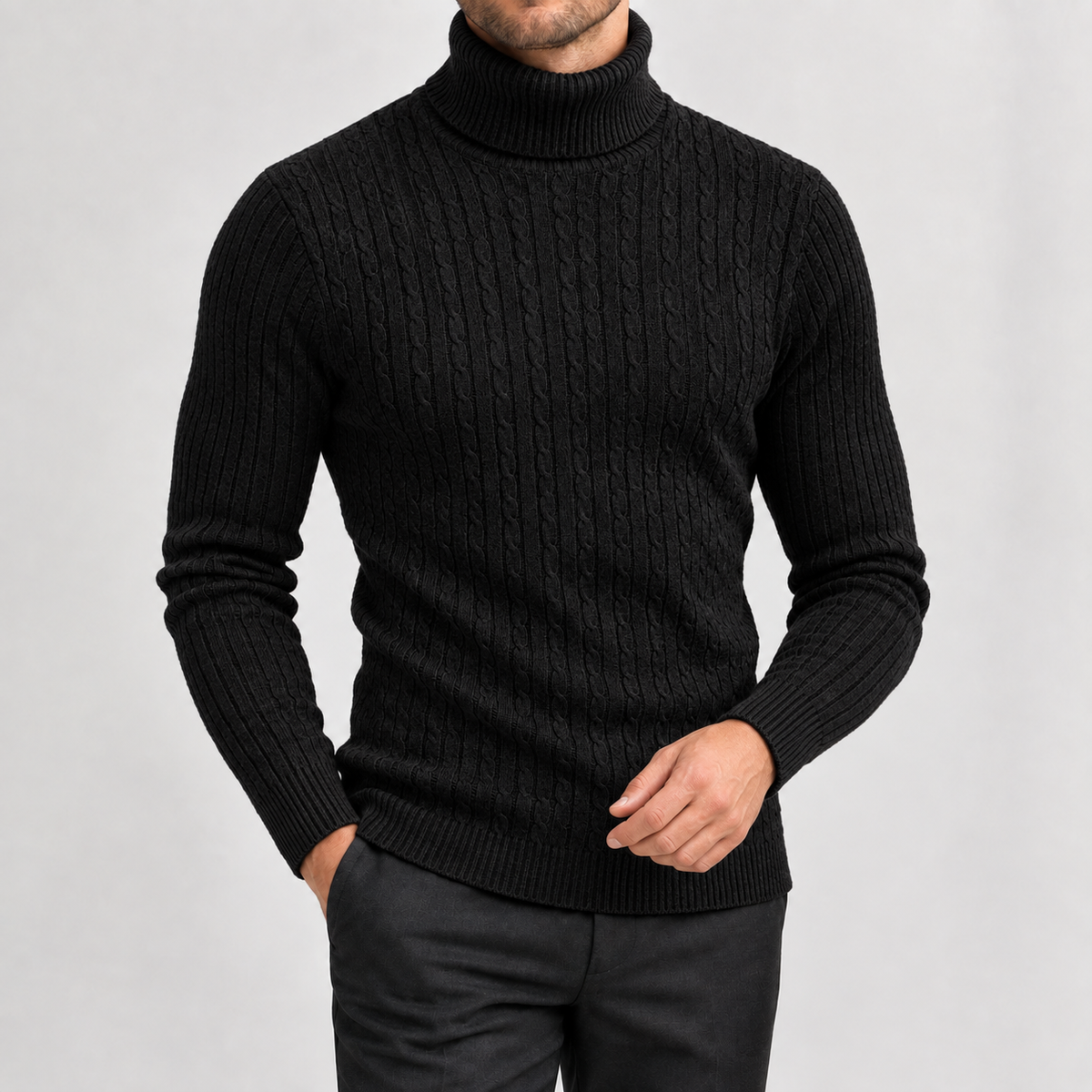 Thomas Cable Turtleneck - Black