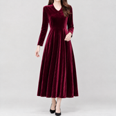 Johanne Velvet Midi Dress - Wine Red