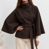 Ronja Stand Collar Cape Jacket - Brown