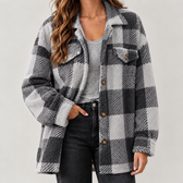 Maribel Plush Plaid Jacket - Gray