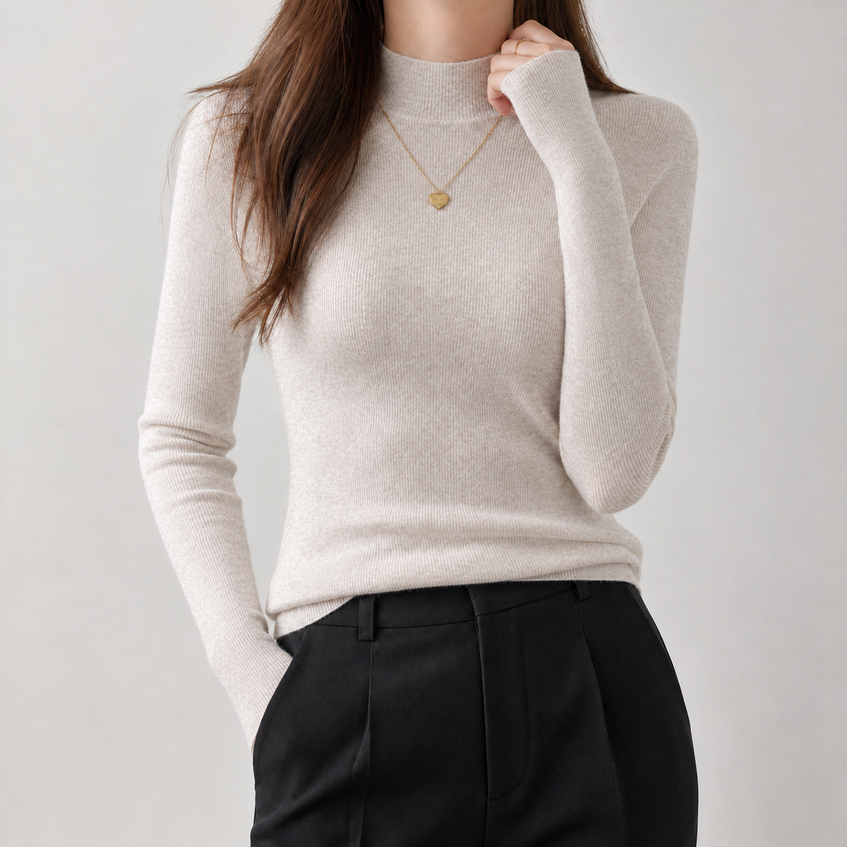 Ulrica Half Turtleneck Top - Milk Tea