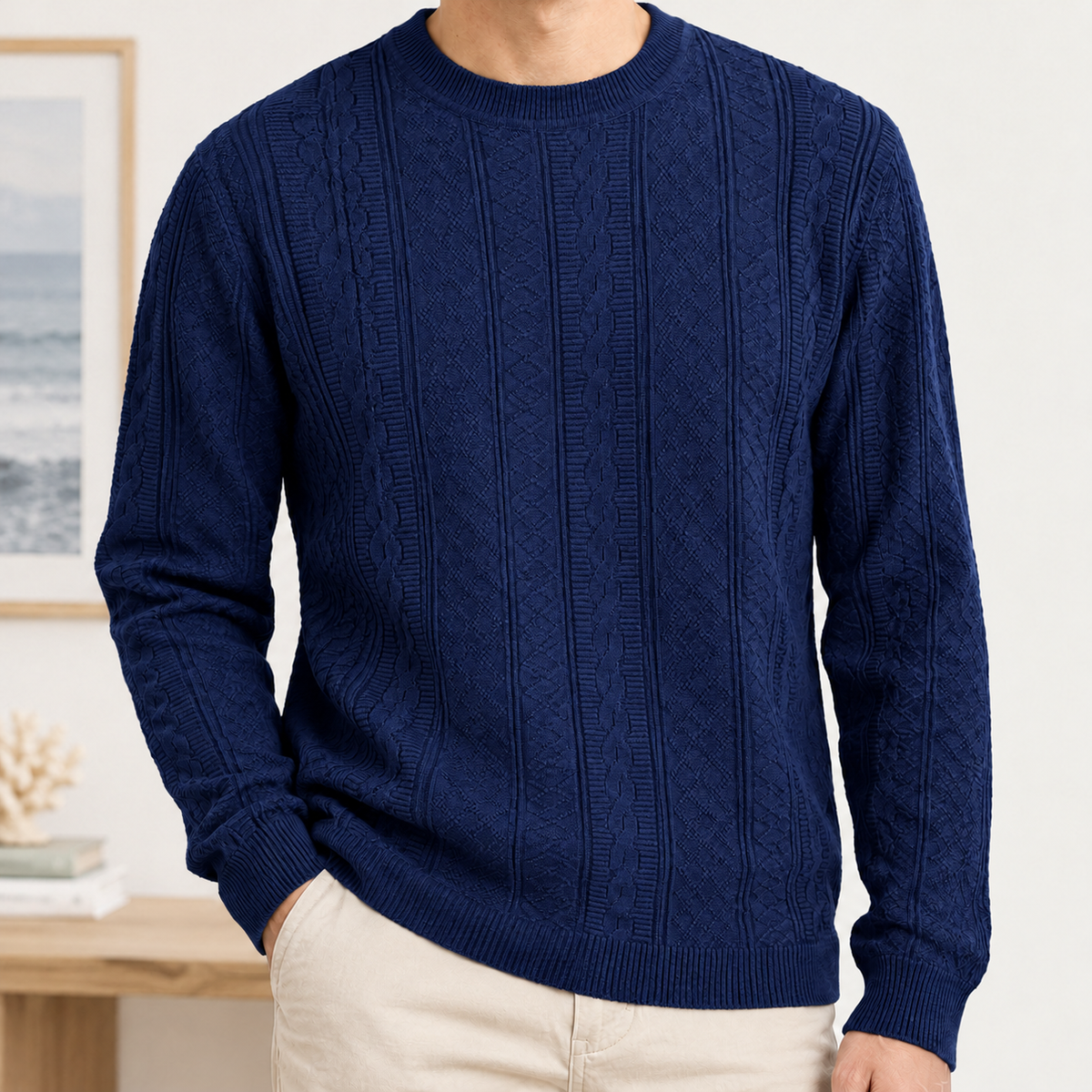Honore Cable Knit Sweater - Navy Blue