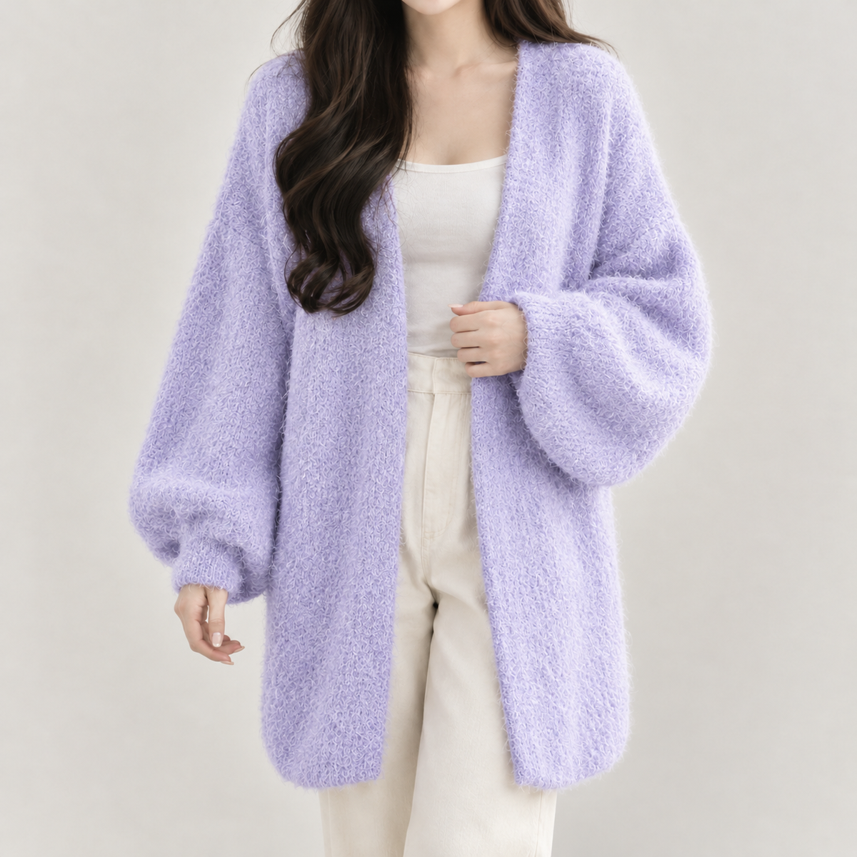 Marilena Longline Knit Cardigan - Light Purple