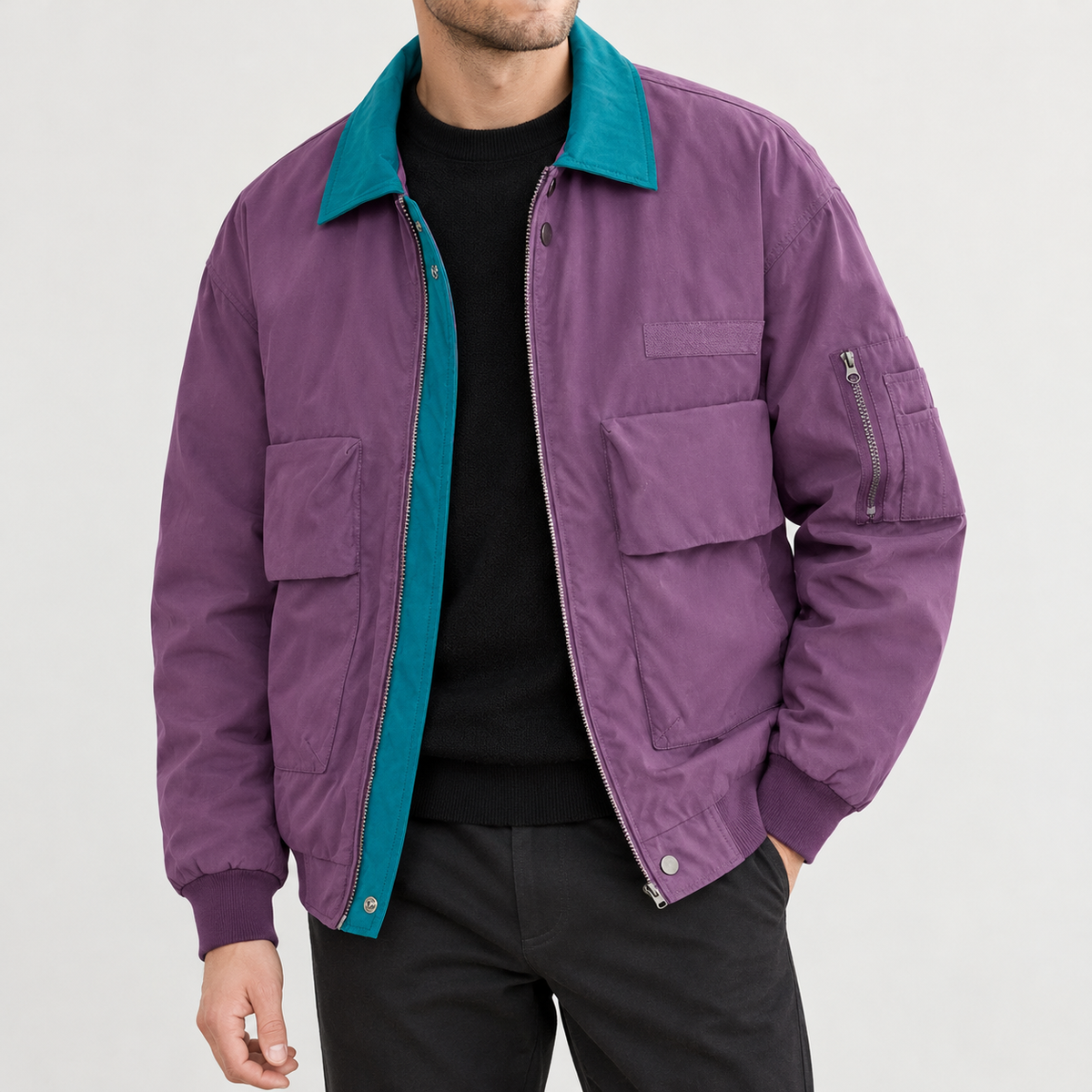Flavien Contrast Collar Jacket - Grape Purple