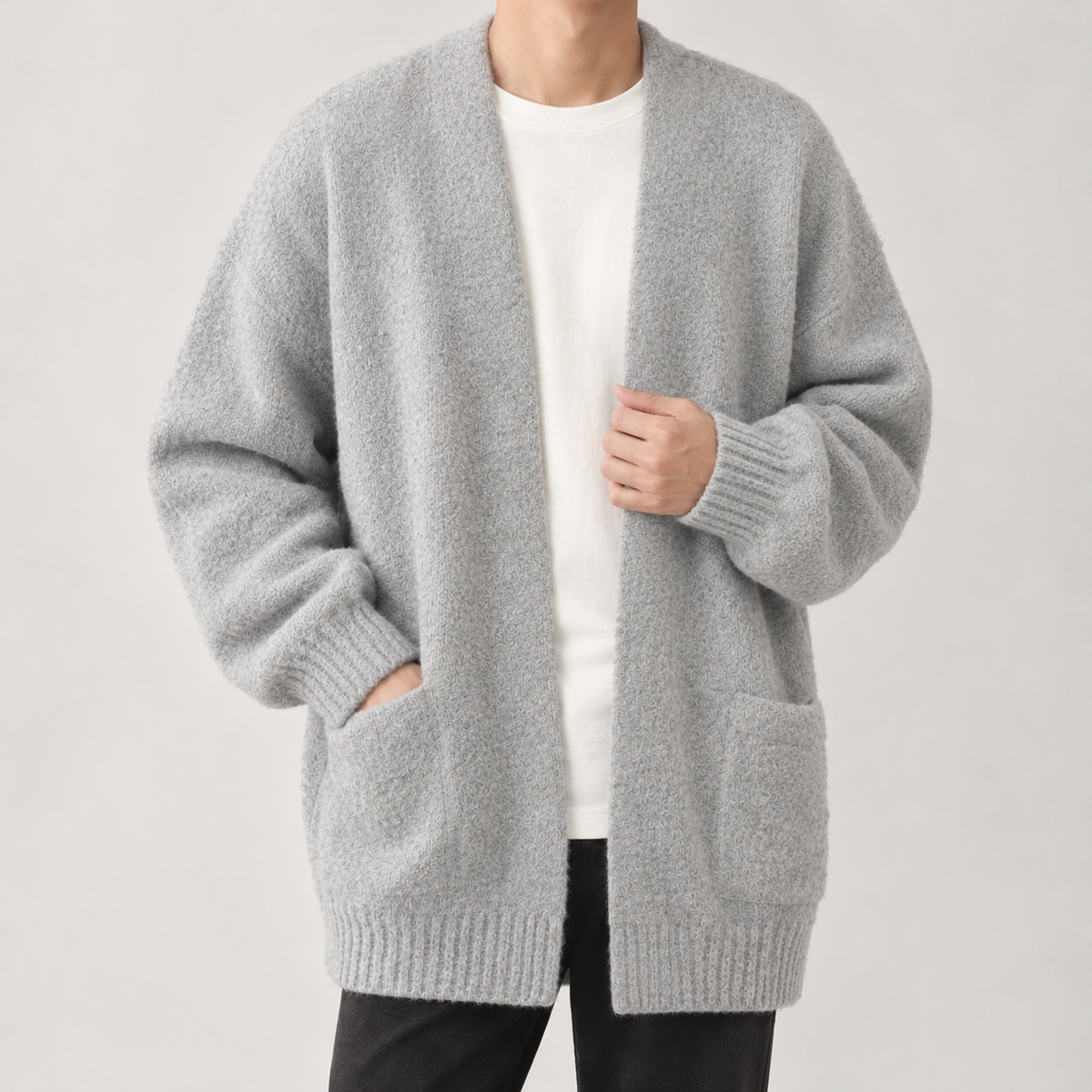 Attilio Open Front Cardigan - Light Gray