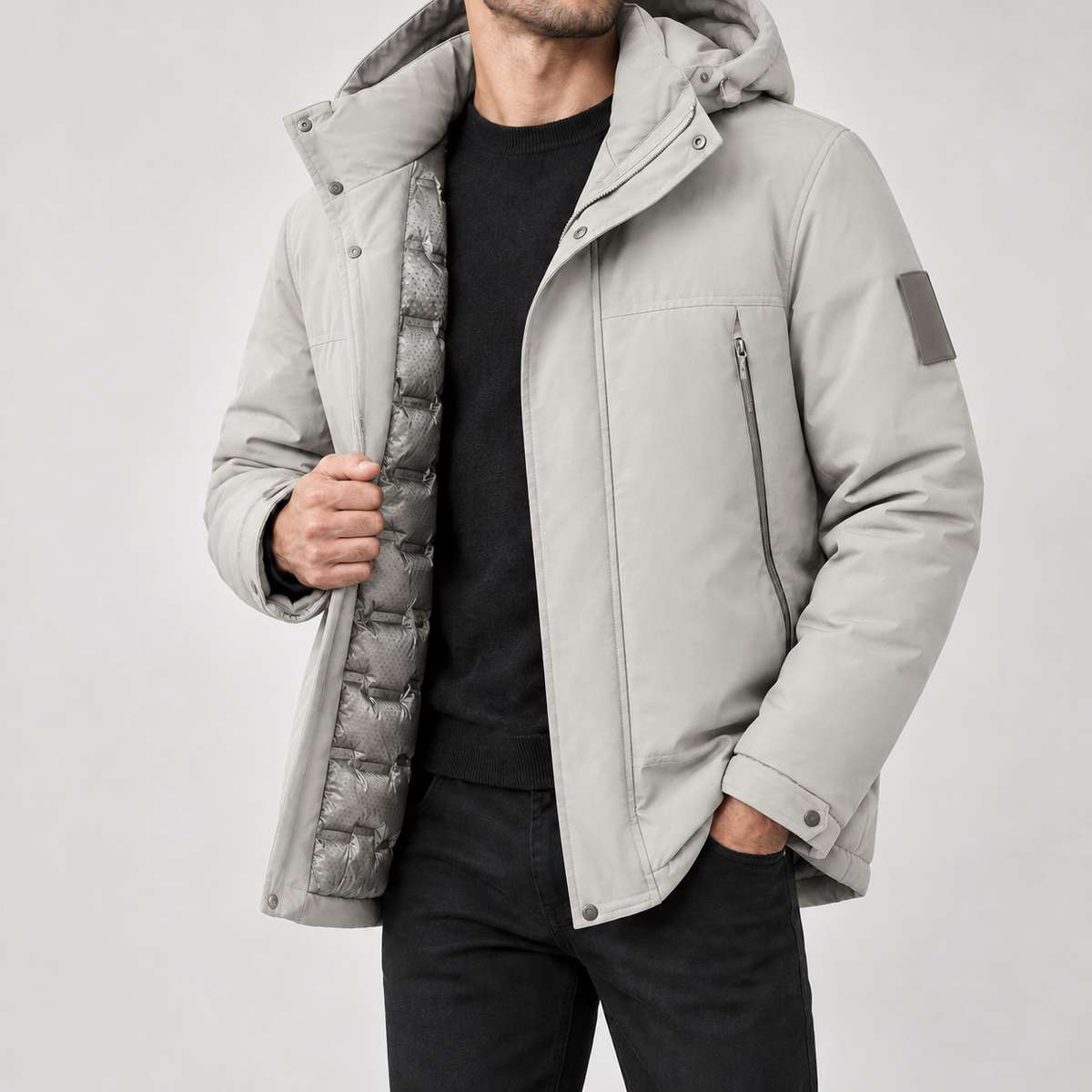Hubert Hooded Padded Jacket - Silver Gray