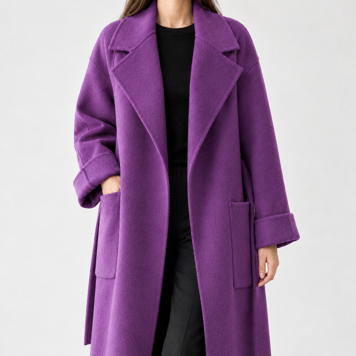 Grith Cashmere Wrap Coat - Purple