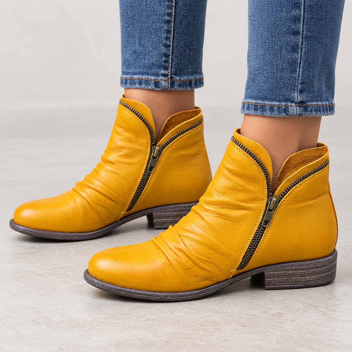 Aglae Side Zip Boots - Yellow