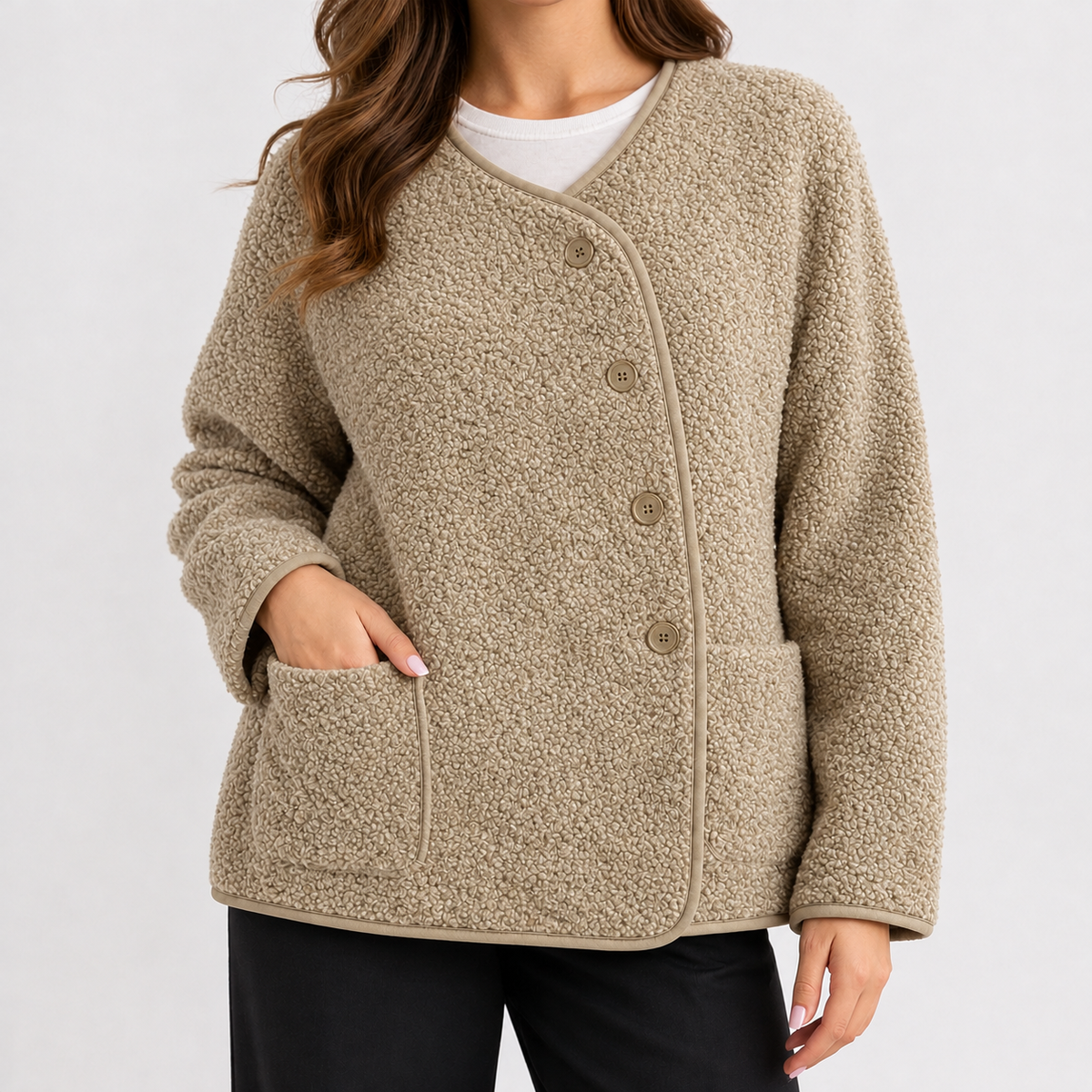 Coline Textured Fleece Jacket - Camel