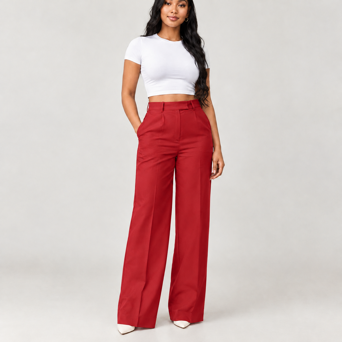 Birthe Wide Leg Pants - Red