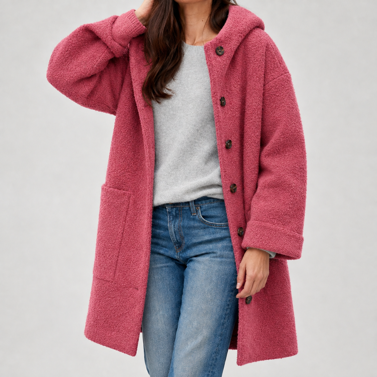 Hannelore Hooded Wool Coat - Rose Red