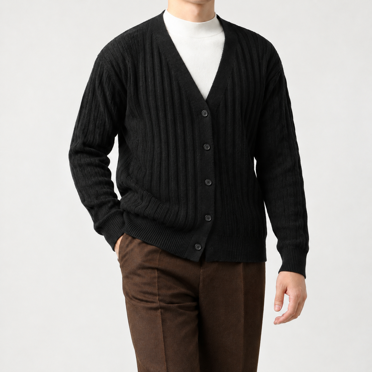 Cesar Ribbed Cardigan - Black