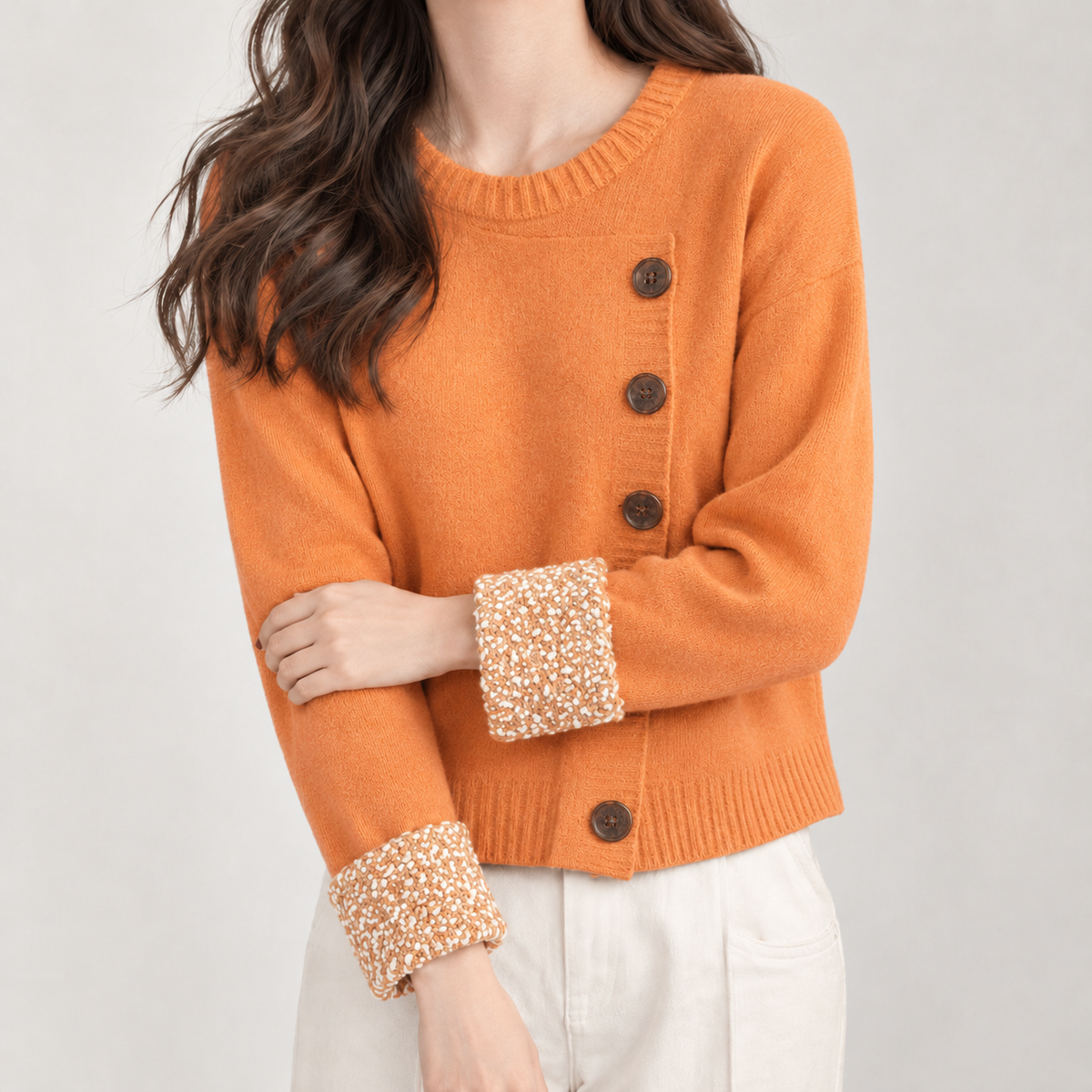 Margrit Button Front Cardigan - Orange