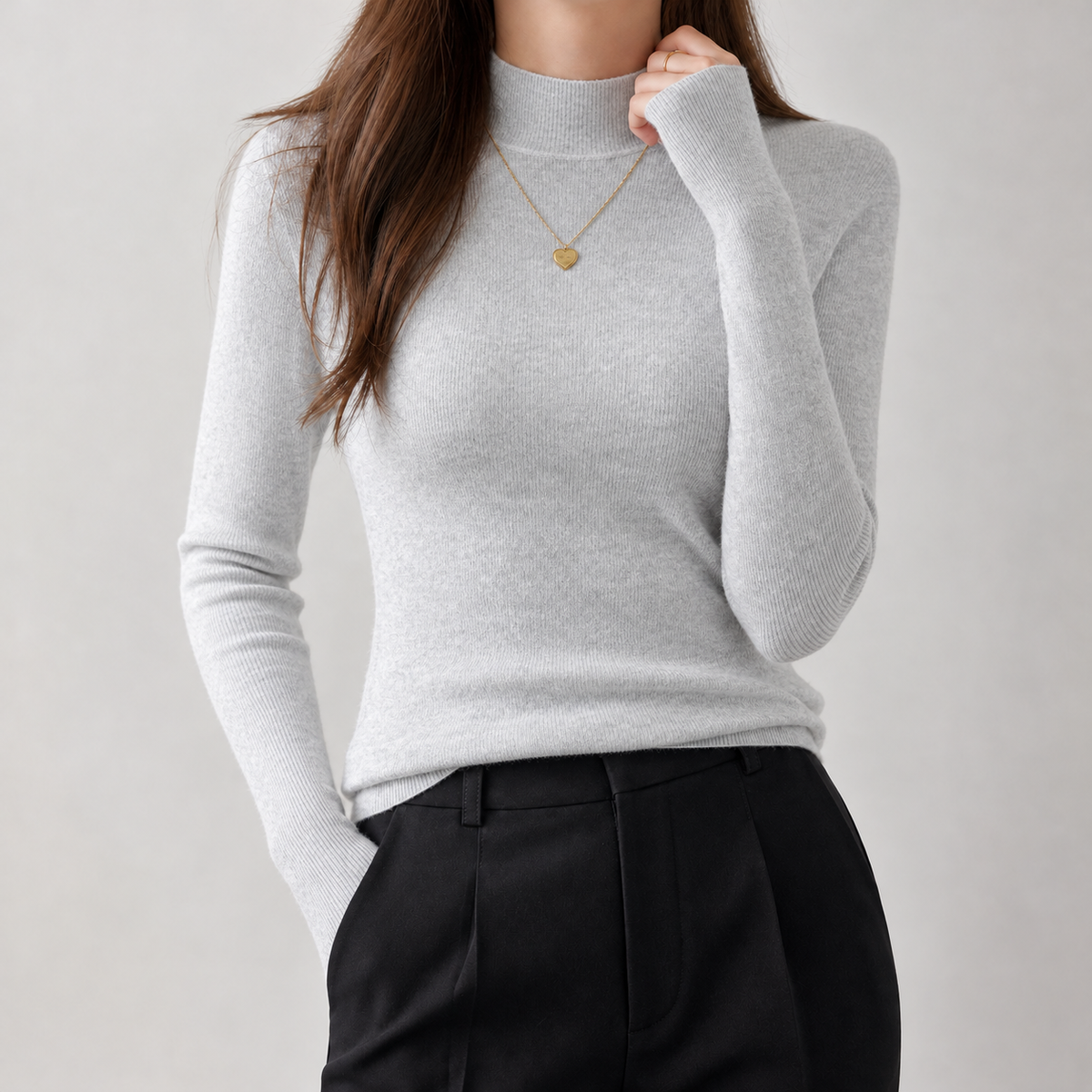 Ulrica Half Turtleneck Top - Light Gray