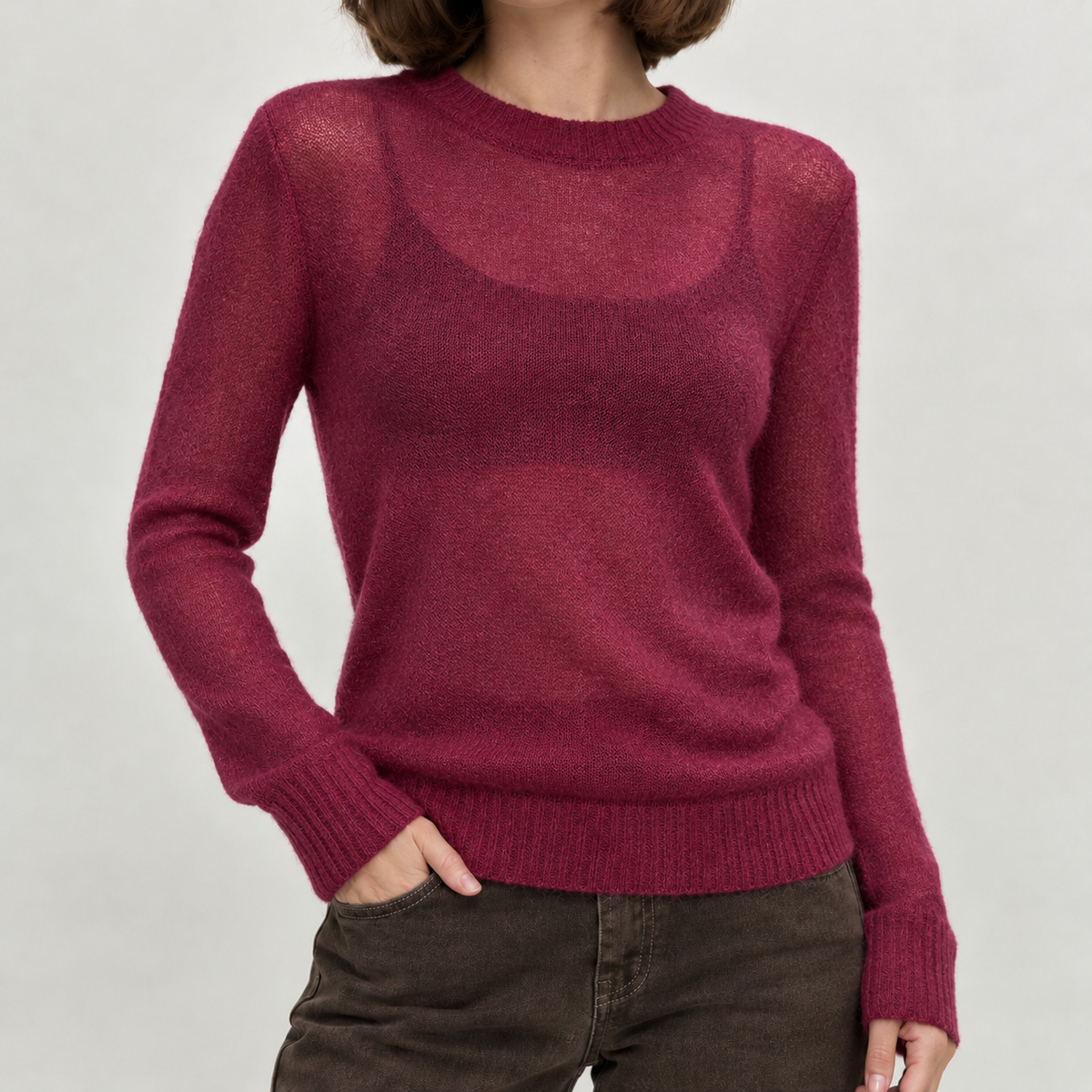 Erica Sheer Knit Sweater - Purple Red