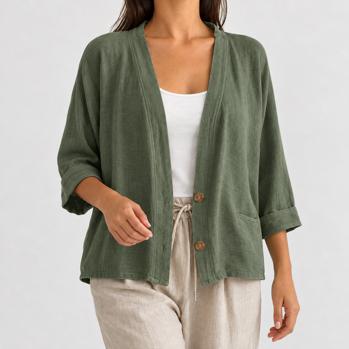 Calixte Relaxed Cardigan - Olive Green