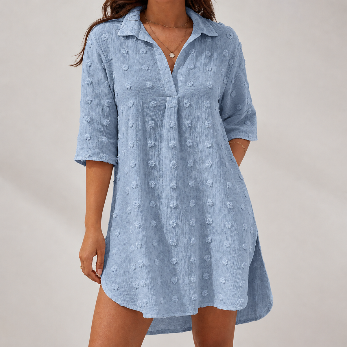 Kassandra Textured Longline Top - Light Blue