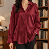 Francien Draped Satin Shirt - Red Wine