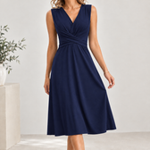 Engracia Crossover Midi Dress - Navy Blue