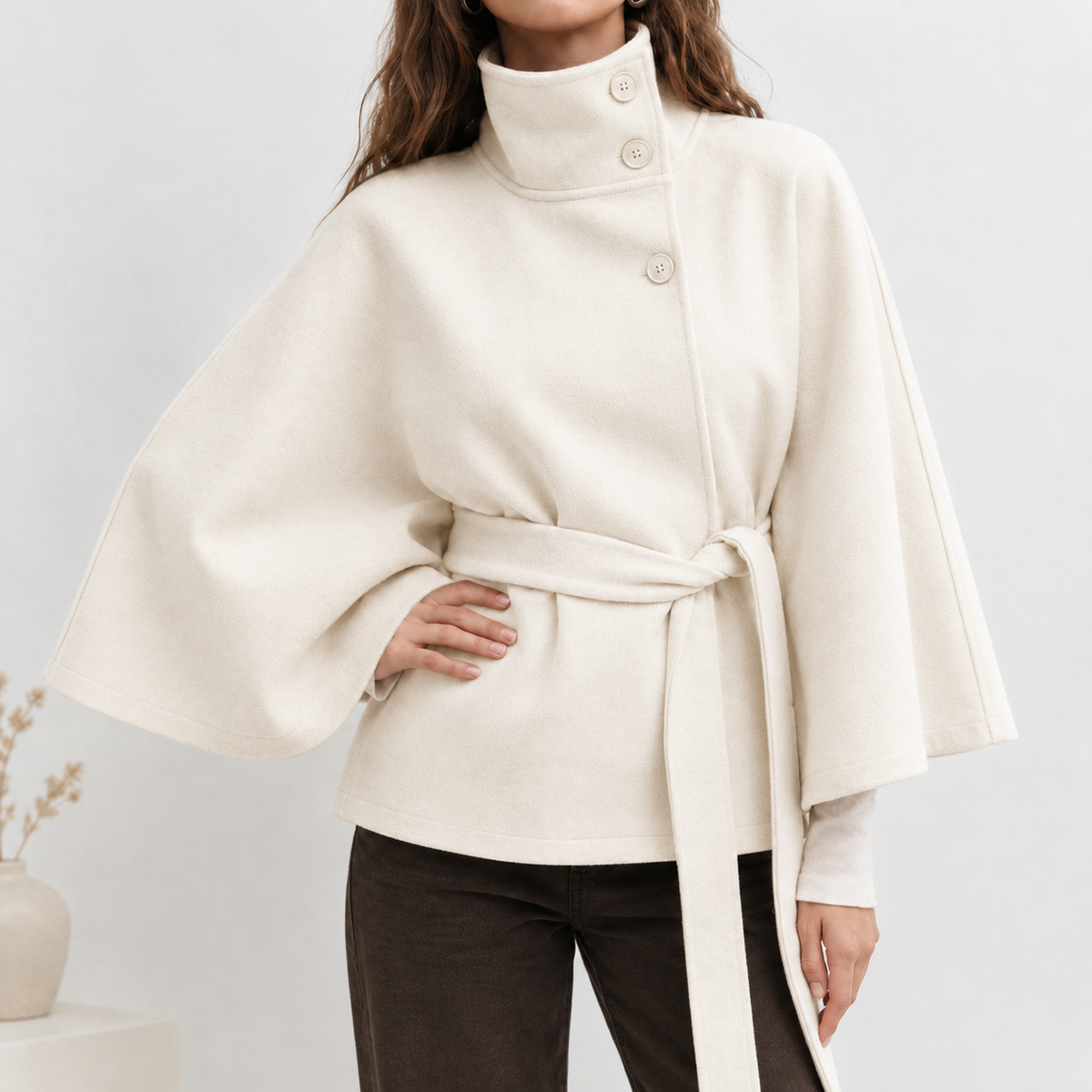 Ronja Stand Collar Cape Jacket - White