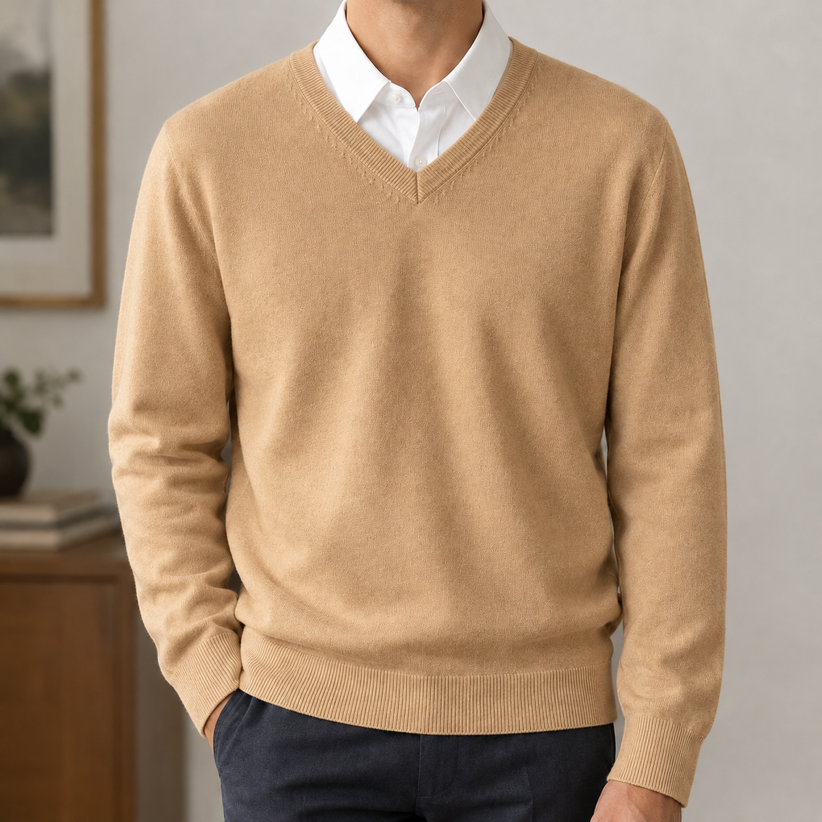 Nicanor V Neck Sweater - Khaki