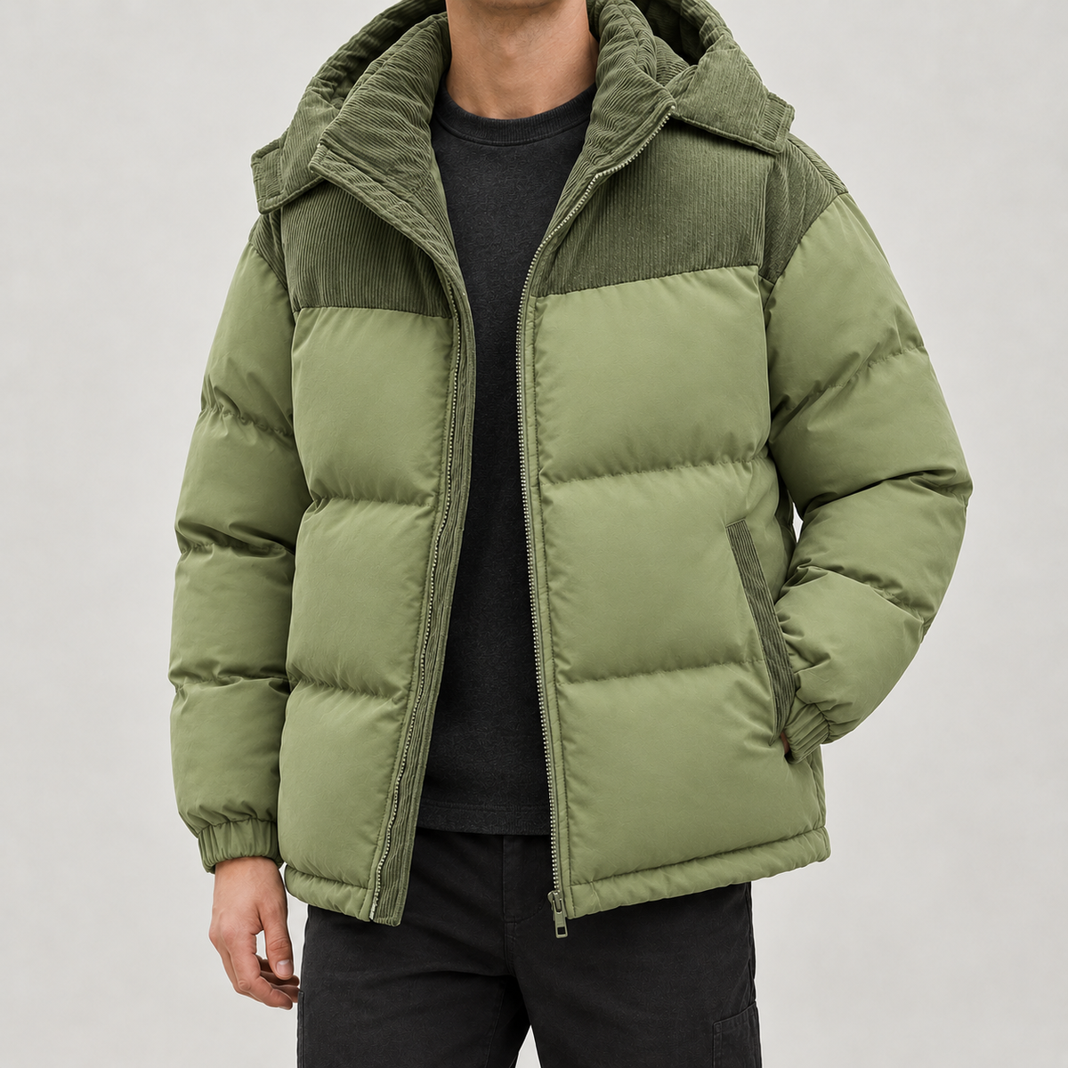 Aasmund Corduroy Puffer Jacket - Avocado Green