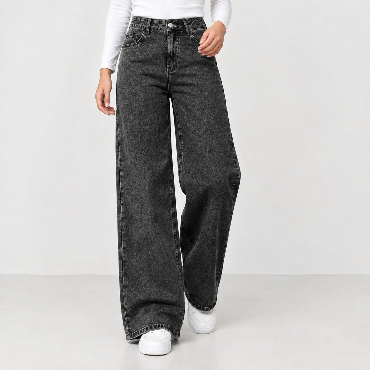 Daphne Wide Leg Jeans - Black Gray