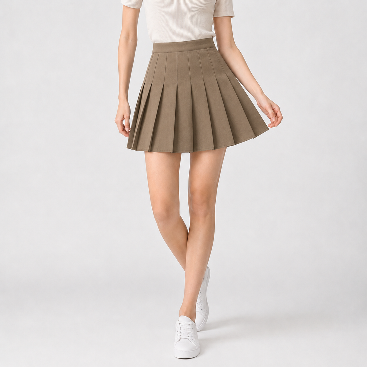 Vigdis Pleated Mini Skirt - Khaki