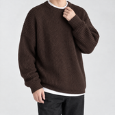 Sebastien Ribbed Crew Neck Sweater - Brown