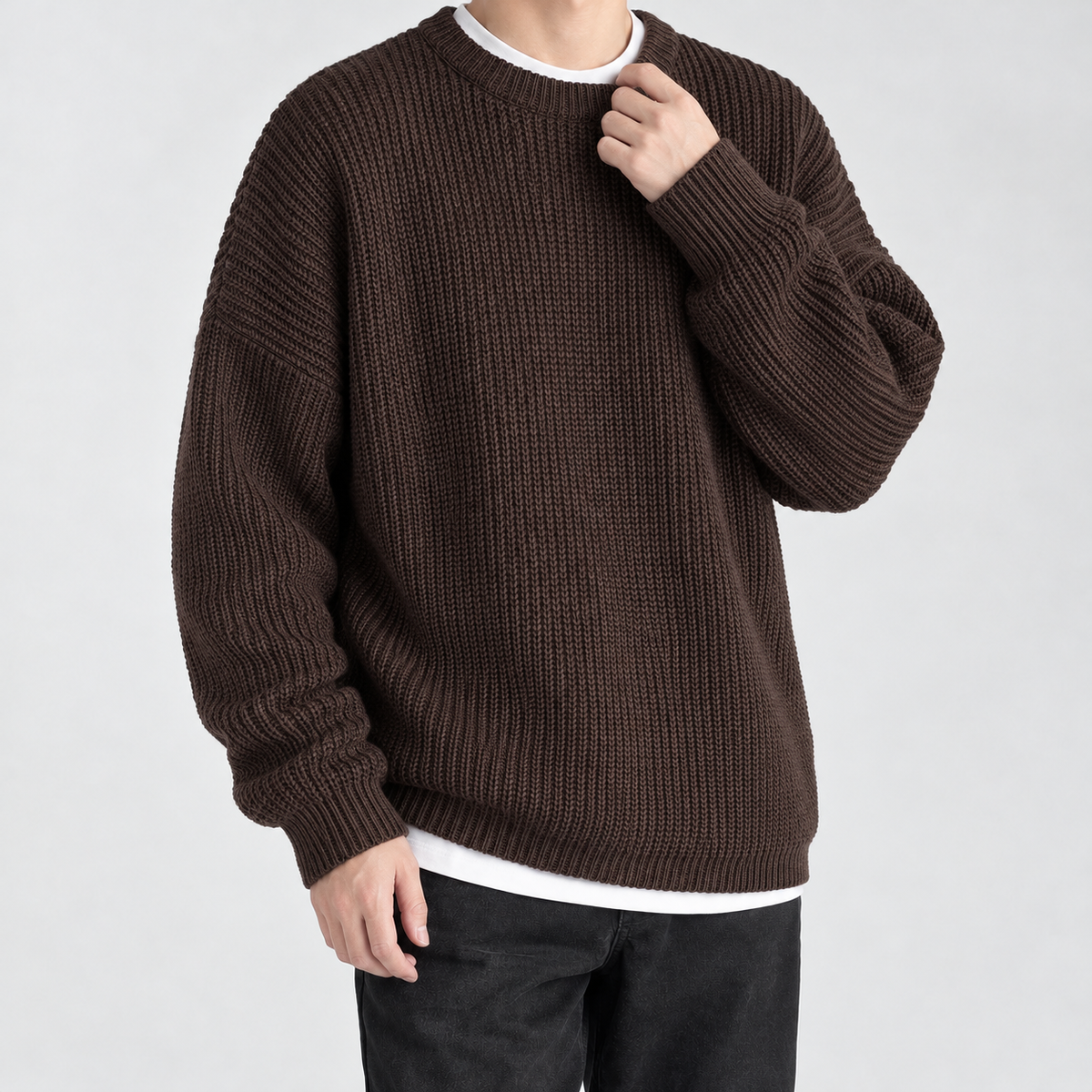Sebastien Ribbed Crew Neck Sweater - Brown