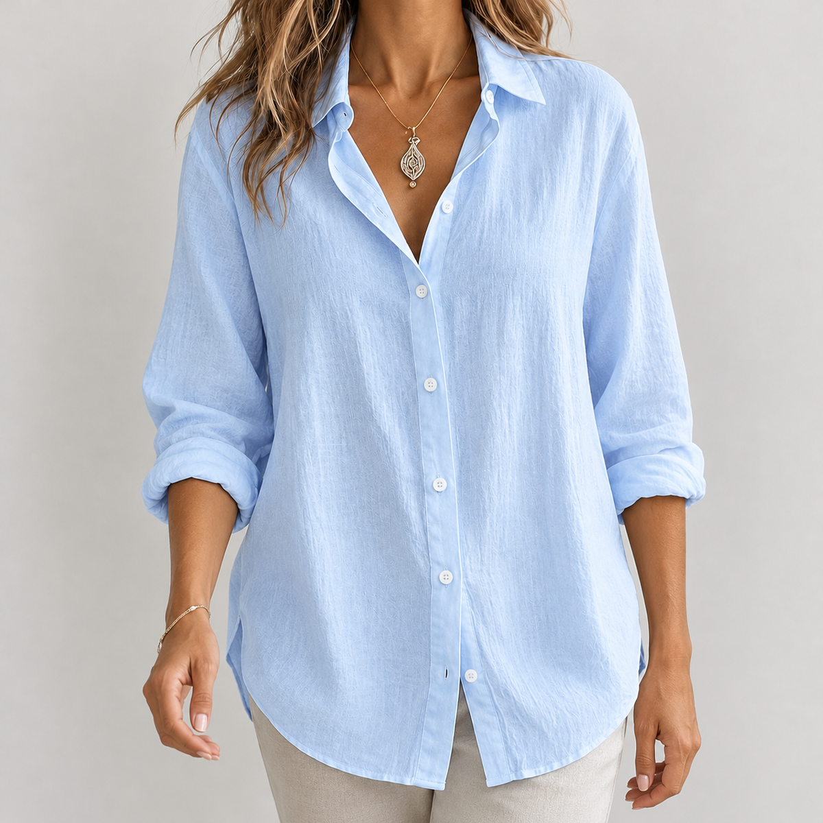 Wilhelmina Linen Blend Shirt - Light Blue