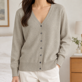 Constanze V Neck Cardigan - Light Flower Camel