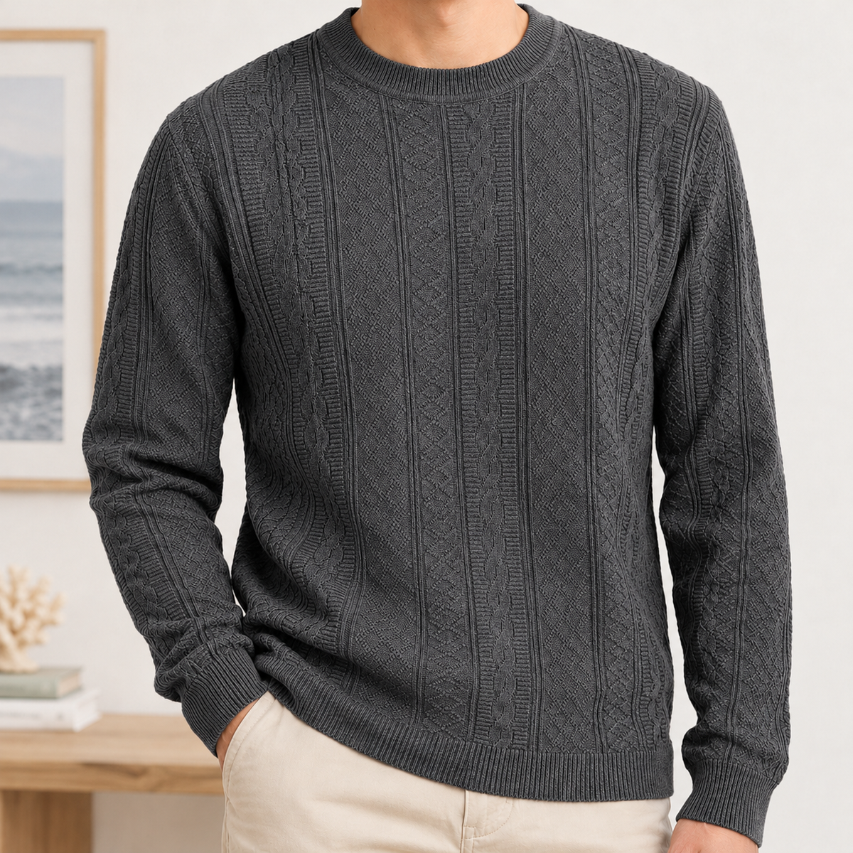 Honore Cable Knit Sweater - Dark Gray