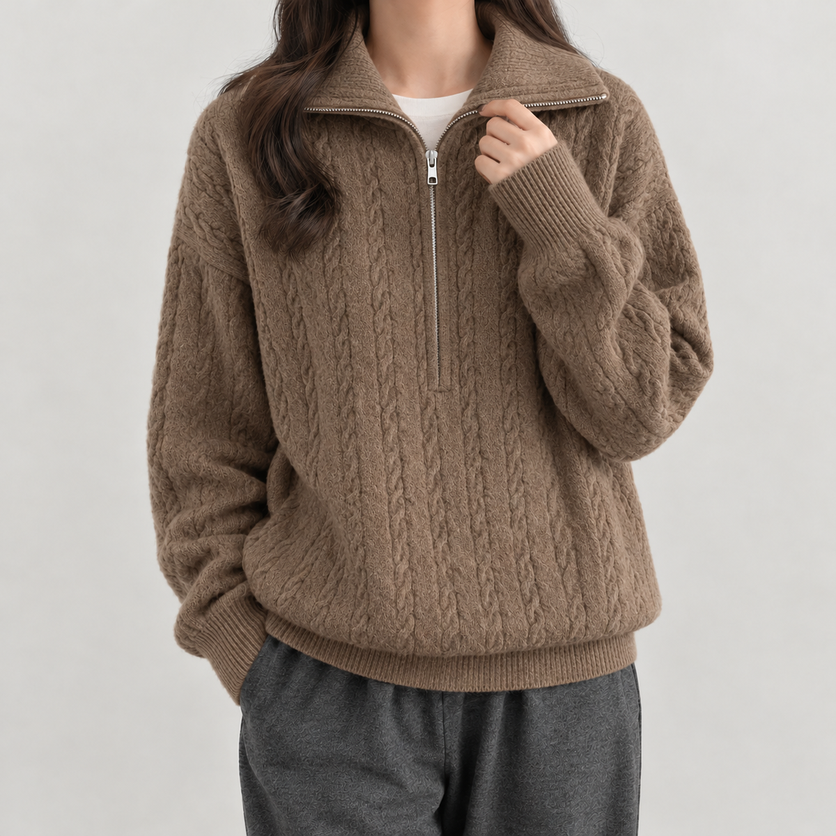 Amandina Cable Knit Sweater - Brown