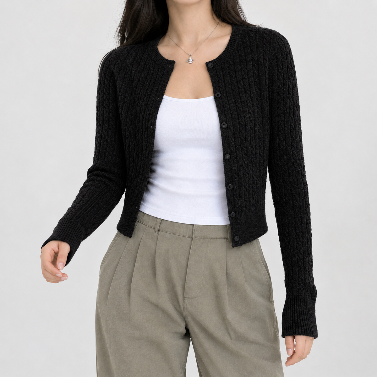 Isabella Cable Cardigan - Black