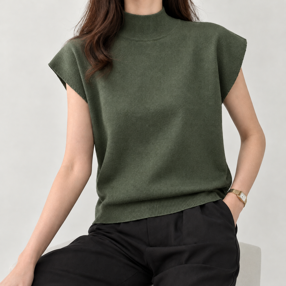 Elettra Mock Neck Top - Military Green
