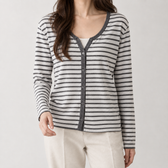 Sabrina Linen Cardigan - Charcoal Stripe