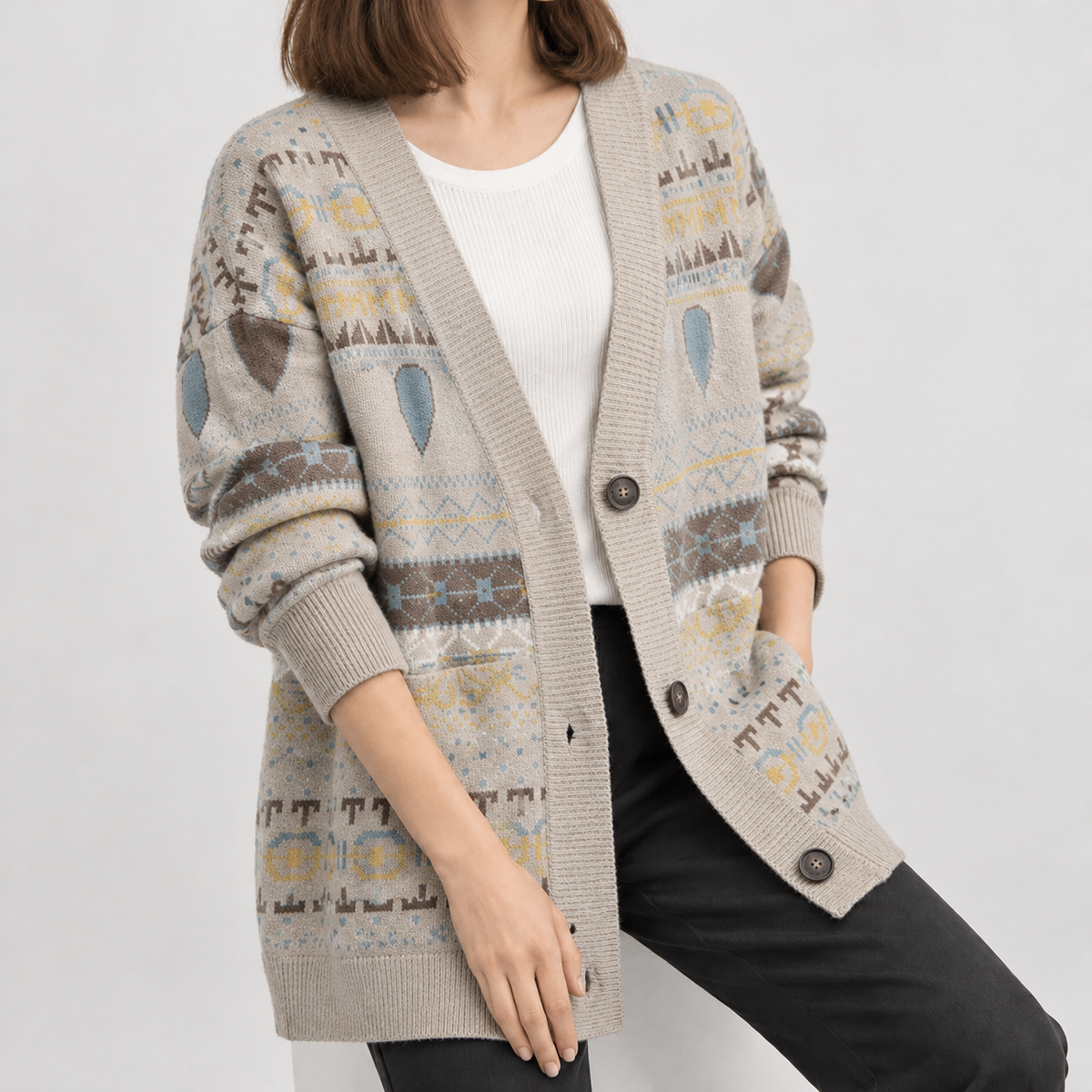 Kristel Patterned Cardigan - Khaki
